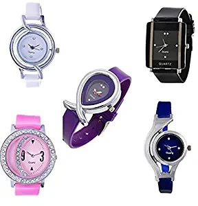 5 Stylist Diamond and Simple Analog Watches Combo for Women Pack 5 nissna