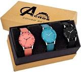 Acnos Analogue Women's Watch Pack Of 3 Multicolored Dial Multicolored Colored Strap 605 Black Org Skyblue