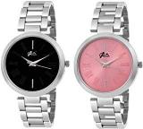 Acnos Black And Pink Dial Steel Strap Analogue Watches Combo For Girl's And Women's Pack Of 2 JL Black Pink DIAL