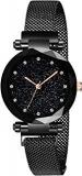 Acnos Black Color 12 Point Diamond With Trending Magnetic Analogue Metal Strap Watch For Girl's And Women's Pack Of 1 DM 200