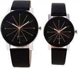 Acnos Black Dial Black Case Leather Analog Couple Watch Combo For Men And Women Pack Of 2