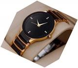 Acnos Black Dial With Black Gold Strap Slim Line Analogue Watches For Men Pack Of 1