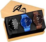 Acnos Brand A Branded 3 Different Colors Black Blue And Brown Analogue Super Quality Stylish Watches For Mens/Watches For Boys Pack Of 3