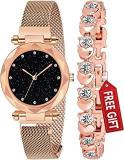 Acnos Branded 6 Different Colors Magnet Analog Watch With Rose Gold Bracelet And Gift_Box For Women And Watch Pack Of 2