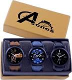 Acnos Brown Blue And Black Analog Watches For Men Pack Of 3 And Brand Box L 01 02 05