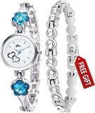 Acnos Flower Stone Blue Diamond Silver Bengle With 3 Diffrent Silver Bracelet For Girls And Women Pack Of 2