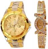 Acnos Gold Dial Couple Analogue Watches Combo For Beautiful Couple Pack Of 2 R Silver Gold In Gold Dial + Aks