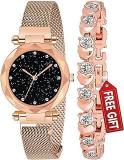 Acnos Premium Analogue Women's Rose Gold Magnet Watch With Rosegold Bracelet With Gift Box