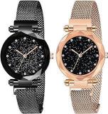 Acnos Premium Black Round Diamond Dial with Latest Generation Purple & Rosegold Magnet Belt Analogue Watch for Women Pack of 2 DM PURPLE ROSEGOLD05