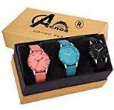 Acnos Special Super Quality Analog Watches Combo Look Like Preety For Girls And Womne Pack Of 3 605 BLK ORG SKY