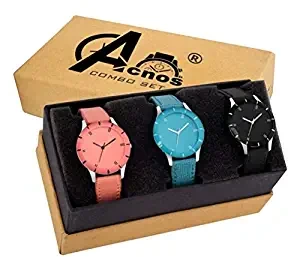 Acnos Special Super Quality Analog Watches Combo Look Like Preety for Girls and Womne Pack of 3 605 BLK ORG SKY