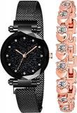 Acnos Women's Branded Black Magnet Analogue Watch With Fre Gift Rosegold Bracelet And Gift Box And Watch, Multicolour