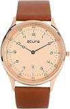 Acura Analog Slim Watch For Men & Women. Cool, Classy, Trendy, Funky, Stylish Unisex Watches. Round Champagne Gold Dial With Brown Strap