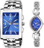 ADAMO Couple Combo Blue Dial Day & Date Men's & Women's Watch 843SSM05 2455SM05