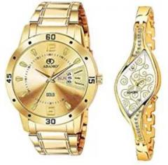 ADAMO Couple Combo Gold Dial Day & Date Men's & Women's Watch 851YYM04 9710YM04