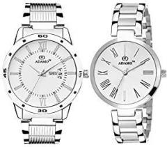 ADAMO Enchant Calendar Analogue White Dial Couple's Watch 812 2480Sm01