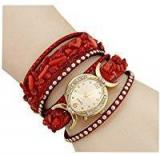 Aelo Red Bracelet Analogue Gold Dial Women's Watch Www1049