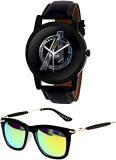 Analog Avenger Black Dial Strap Watch For Boy & Men With Aviator Sunglasses For Men's And Boy's Black, YNK 0320 WCH40