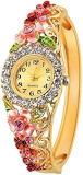 Analog Jewelry Gold Plated Crystal Flower Women Bracelet Watch For Women & Girls DD07