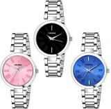 Analog Multi Color Dial Analog Stainless Steel Strap Pack Of 3 Combo Watch For Girls And Women