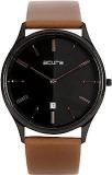 Analog Slim Watch For Men & Women. Cool, Classy, Trendy, Funky, Stylish Unisex Watches. Round Two Toned Black Dial Brown Strap