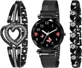 Analogue Black Dial Magnet Watch With Gift Bracelet For Women Or Girls Combo Of 3