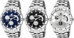 Analogue Chronograph Not Working Combo Pack of 3 Watches Stainless Steel Multicolor Dial for Boy's & Men's Watch Combo Es109, Es109Black