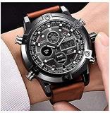 Analogue Digital Men's Watch Multicolor Dial Brown Colored Strap