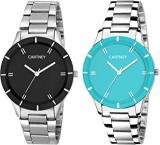 Analogue Girls' Watch Black & Blue Dial Silver Colored Strap Pack Of 2