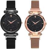 Analogue Girls' Watch Black Dial Black & Rose Gold Colored Strap