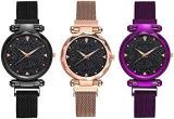 Analogue Girls' Watch Black Dial Black, Purple & Copper Colored Strap Pack Of 3