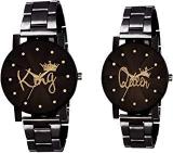 Analogue Men & Women's Watch Black Dial Black Colored Strap Pack Of 2