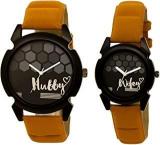 Analogue Men & Women's Watch Black Dial Brown Colored Strap Pack Of 2