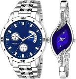 Analogue Men Women Watch For Couple Blue Dial Silver Colored Strap Pack Of 2