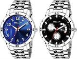 Analogue Men's Watch Blue & Black Dial Silver Colored Strap Pack Of 2