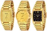 Analogue Men's Watch Gold & Black Dial Golden Colored Strap Pack Of 3