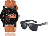 Analogue Men's Watch Pack Of 2 Black Dial Brown Strap