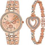 Analogue Rose Gold Metal Watch & Bracelet Combo For Women & Girls