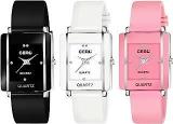 Analogue Square Dial Multi Colour Pu Strap Wrist Watch For Girls & Woman's