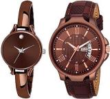 Analogue Unisex Couple Combo Watch For Men & Women Brown Dial & Colored Strap W246 236BR