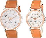 Analogue Unisex Couple Combo Watch For Men & Women White Dial & Brown Colored Strap LR94 341