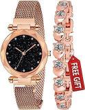 Analogue Women's Rose Gold Magnet Watch With Rosegold Bracelet With Gift Box