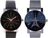 Analogue Women's Watch Black Dial Black Colored Strap Pack Of 2