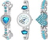 Analogue Women's Watch With Bracelet Blue Dial Silver Colored Strap Pack Of 3