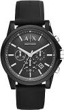 Armani Exchange Silicone Analog Black Dial Unisex Watch Watches, Black Band