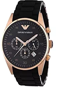 ARMANI WATCH Stainless Steel Chronograph Black Band with Rose Gold Dial Men's Watch