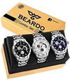 BEARDO Quartz Movement Analogue Display Multicoloured Dial Men's Watch ARMBLK~27GREY~27SMILY Pack Of 3