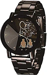 Black Dial Stainless Steel Chrome Plated Mens Watch & Women Watches Couple Watch