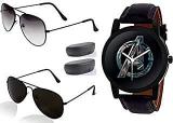 Black Half Black Full Black Shades Sunglasses And Watche Combo For Fashion Sports Luxury Casual Analogue Quartz Black Dial Black Synthetic Strap Stylish Latest Men's Watch Blue And Black