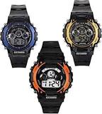 Blue Diamond Digital Unisex Watch Black Dial Black Colored Strap Pack Of 3